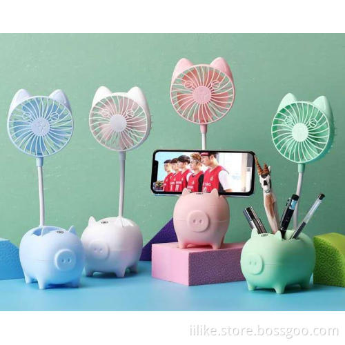 Pig Rechargeable Mini Fan with Clamp Phone Holder Pencil Vase